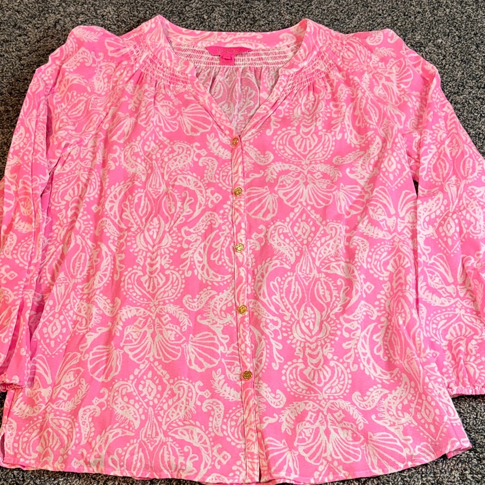 Lilly Pulitzer Pink and White Paisley Blouse